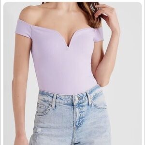 Express Lilac Body Contour Ribbed Off the Shoulder Thong Bodysuit size XS NWOT